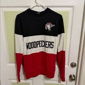 (1745) Champion Woodpeckers Crewneck Sweater - Black, White, Red